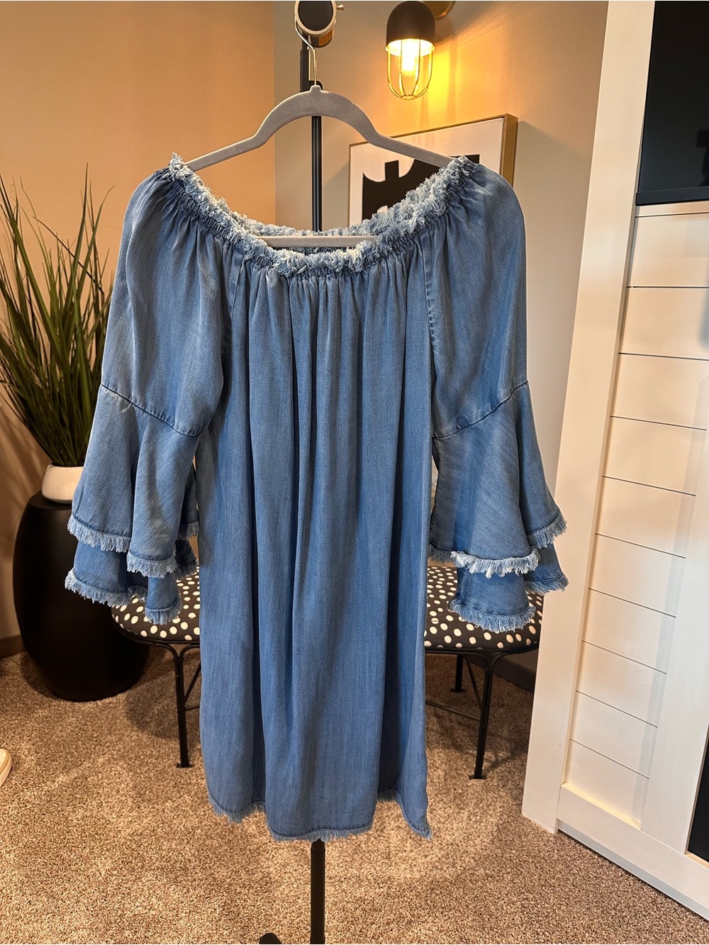 Boston Proper Light Blue Off-Shoulder Mini Dress